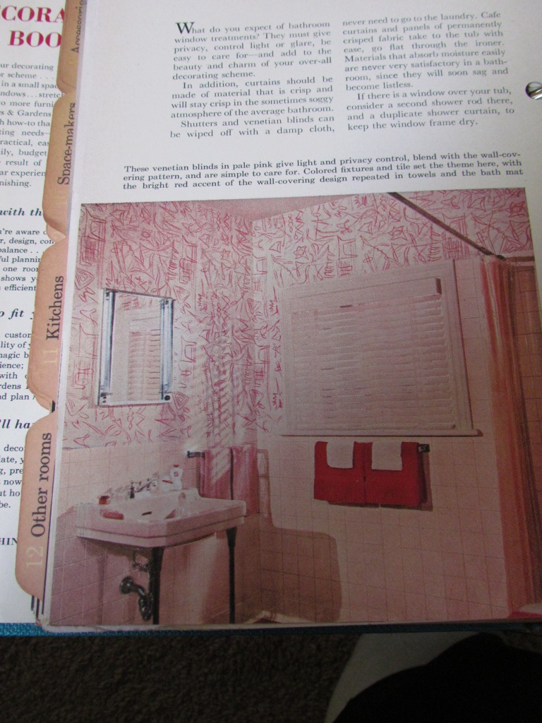 This pink mess looks to be a bathroom. Whoever lived here LOVED boomerang pattern.