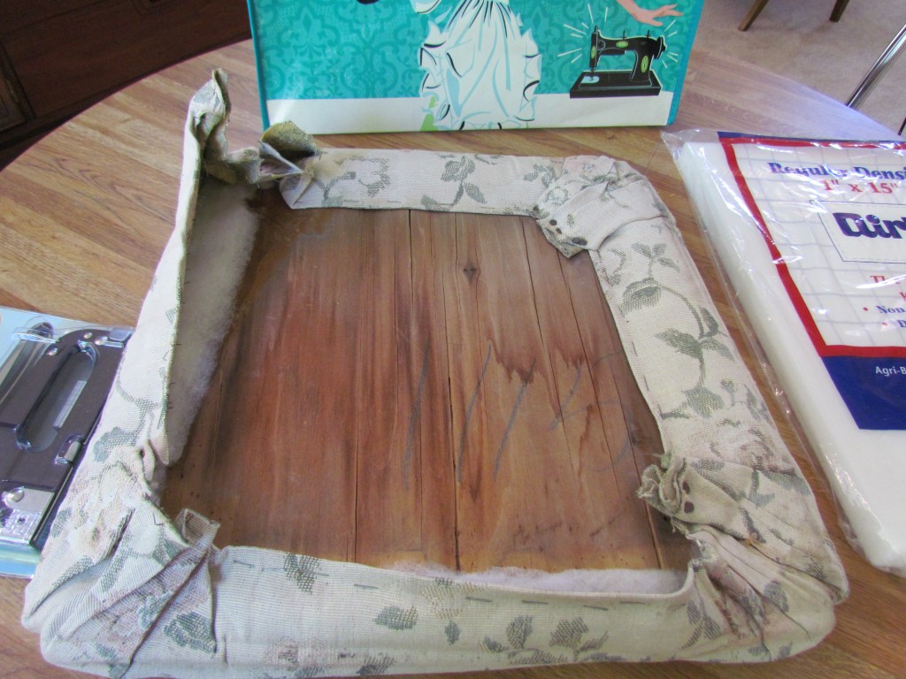 Step One...Remove the funk-tastic fabric from 1980. 