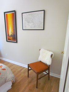 My chair DIY project from last year in all it's orange glory aside my DeMan Goodwill find!